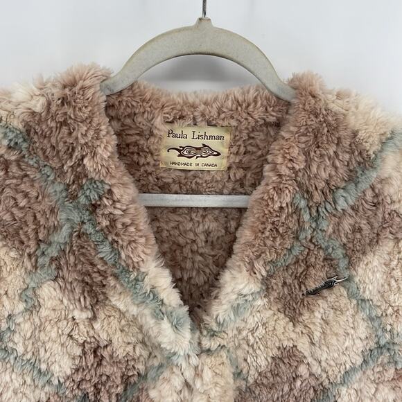 Paula Lishman beaver fur argyle knit button up V-neck vest - Picture 2 of 8